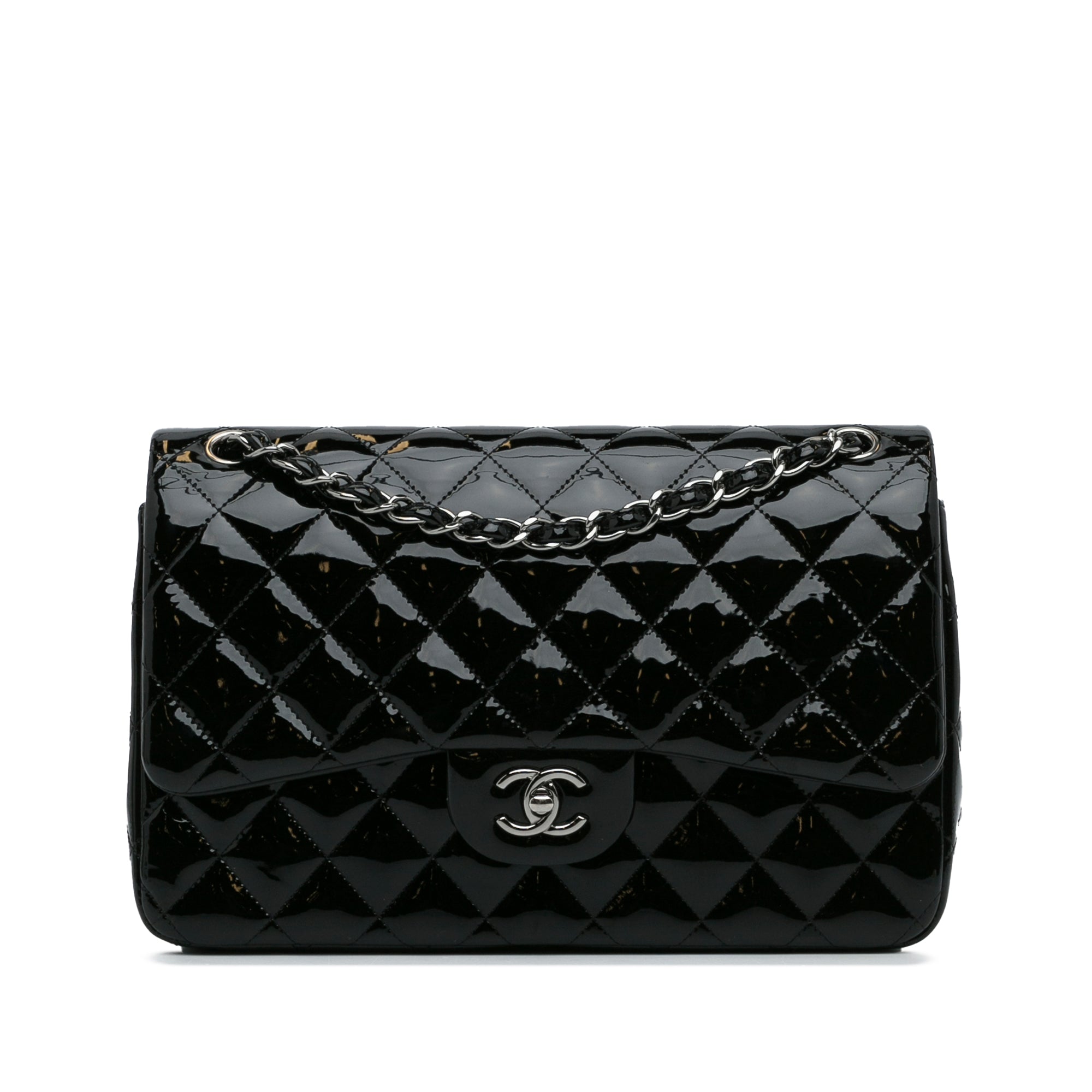 Chanel Classic Double Flap Jumbo Black Patent Leather Silver | 6,900