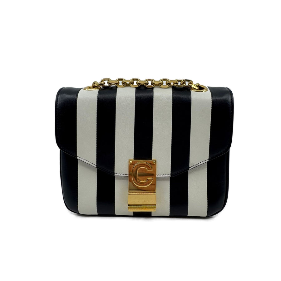 Borsa Celine C Pelle a strisce verticali bianche e nere