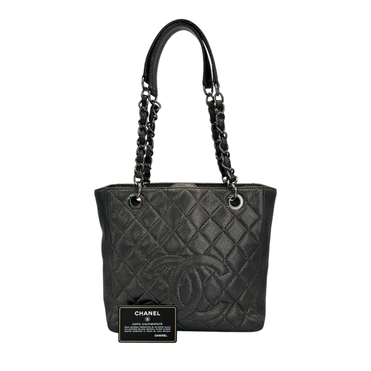Chanel PST Petite Shopping Tote Black Caviar Silver