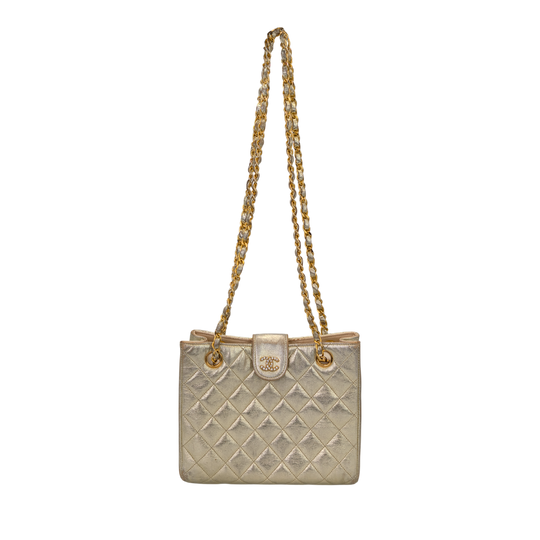 Chanel Vintage CC Chain Shoulder Bag Gold Lambskin