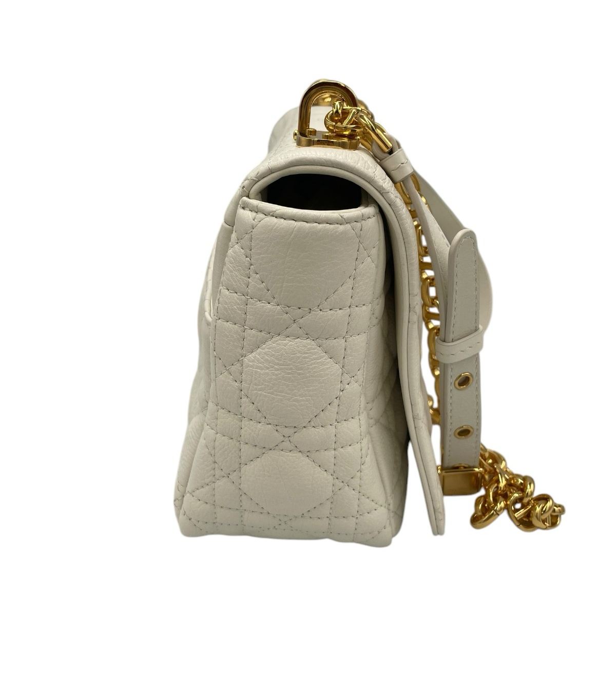 Dior Caro Medium White Cannage Leather Gold