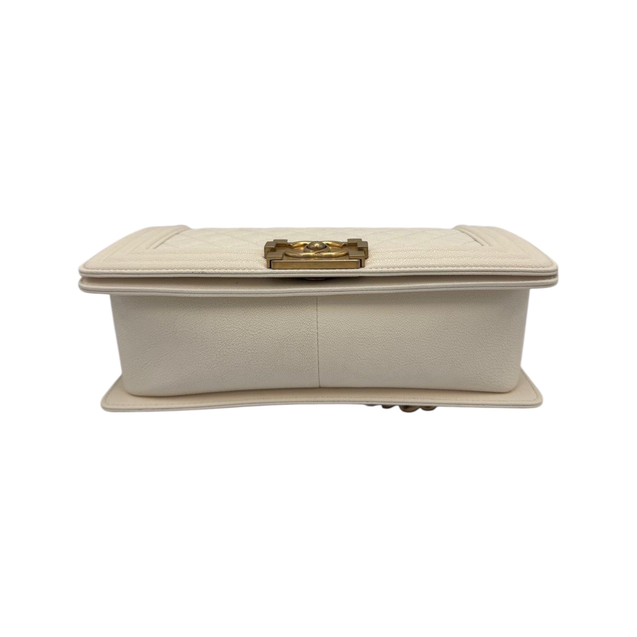 Chanel Boy New Medium White Lambskin Gold