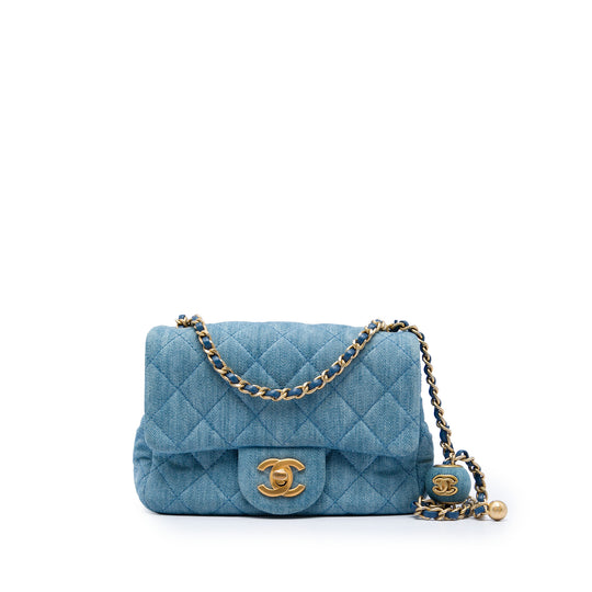 Chanel Classic Single Flap Mini Square Blue Denim