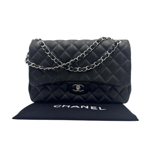 Chanel Classic Double Flap Jumbo Black Calfskin Silver