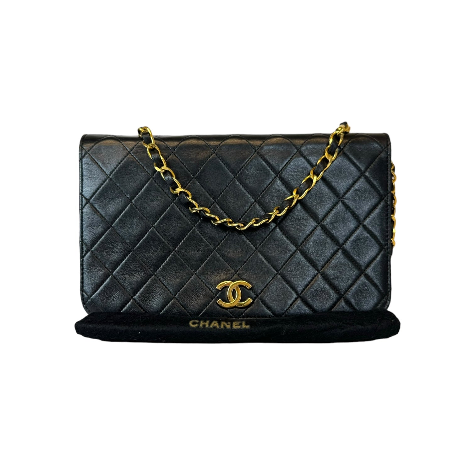 Chanel Flap Bag Push Lock Medium Black Lambskin Gold