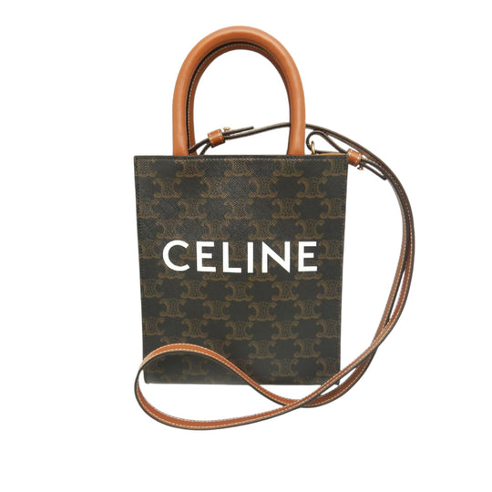 Celine Mini Triomphe Vertical Cabas Mini Brown Coated Canvas