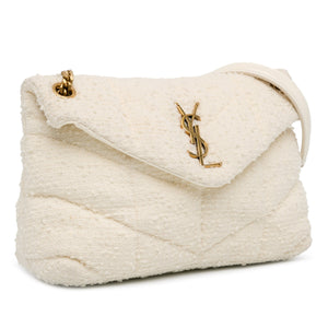 Yves Saint Laurent Loulou Puffer Shoulder Bag Medium White Boucle Tweed