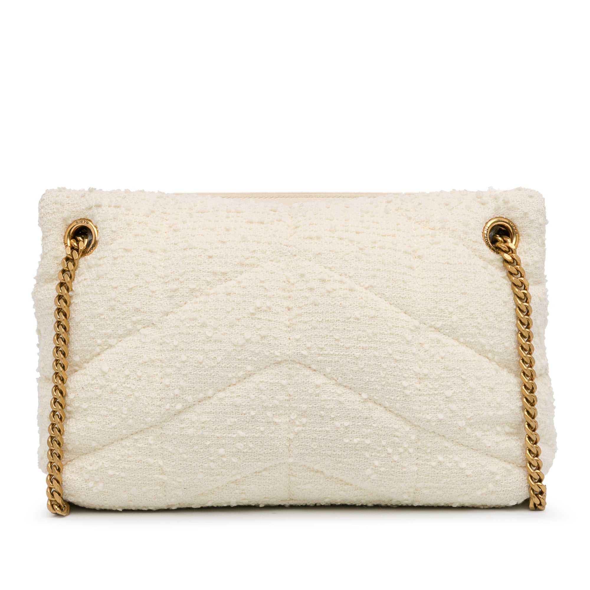 Yves Saint Laurent Loulou Puffer Shoulder Bag Medium White Boucle Tweed