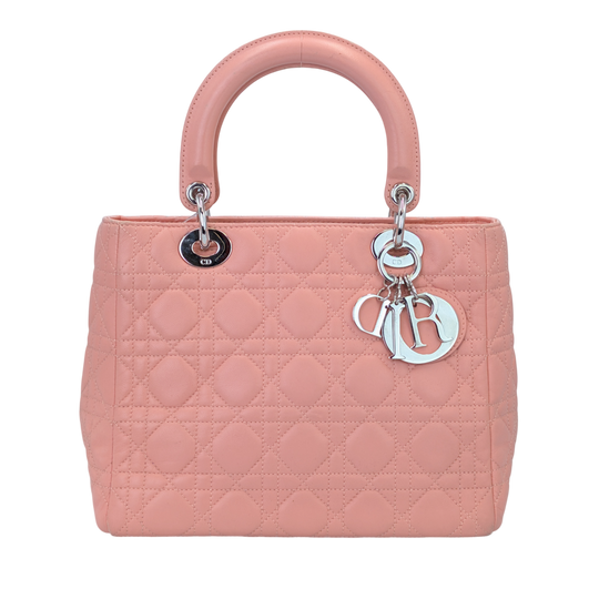 Dior Lady Dior Cuir d'agneau Cannage rose moyen