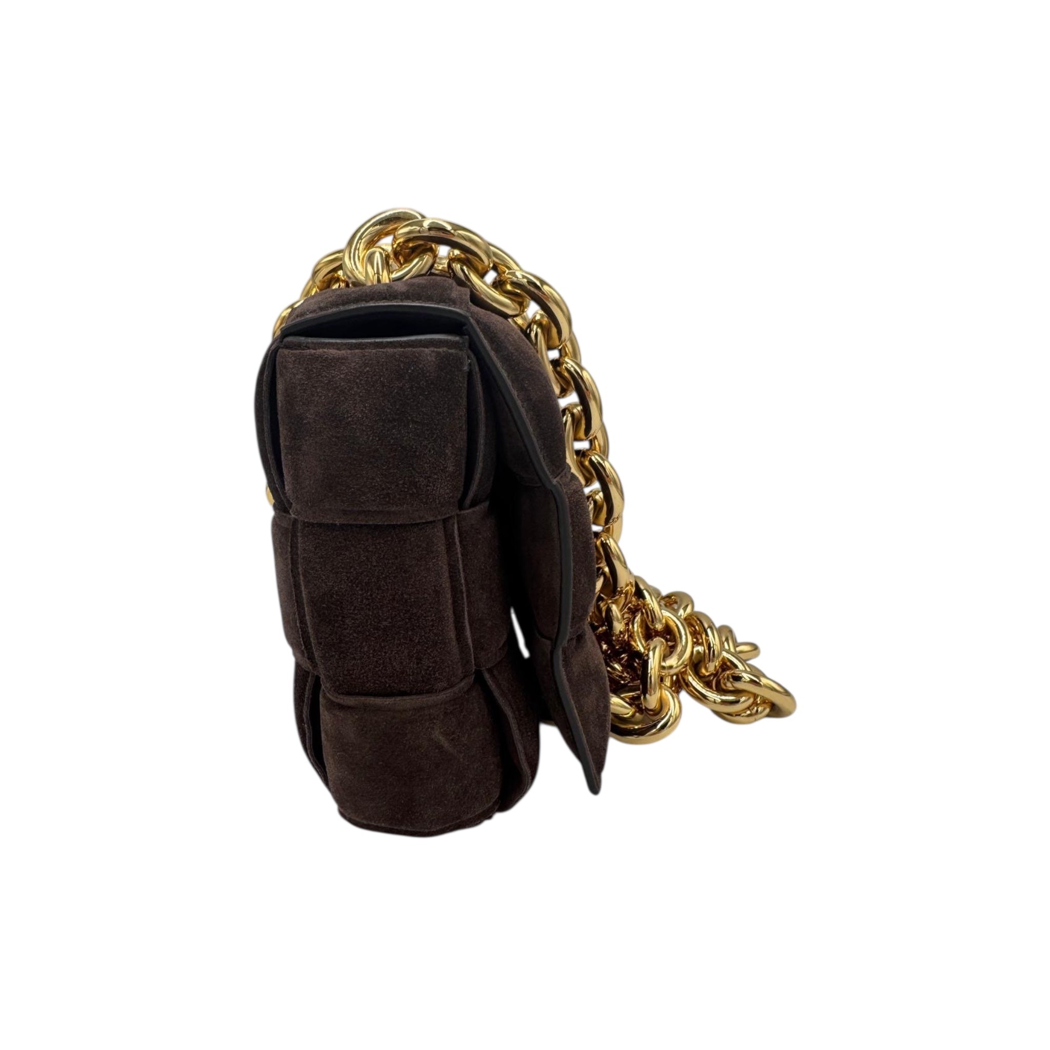 Bottega Veneta Padded Chain Cassette Brown Velvet Gold