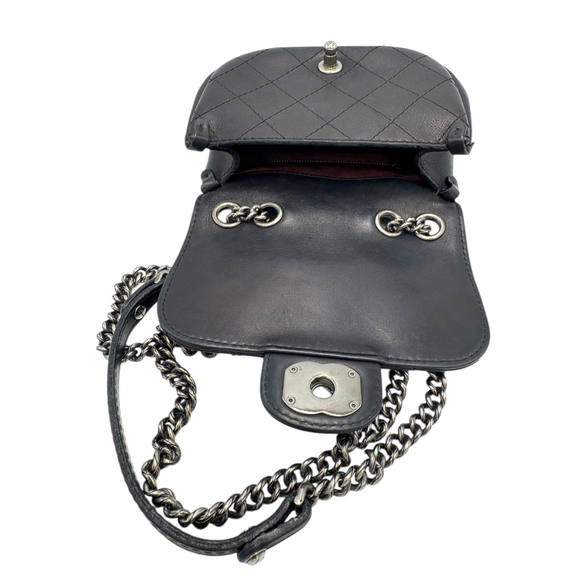 Chanel Mini Camera Crossbody Bag Lambskin Black Silver