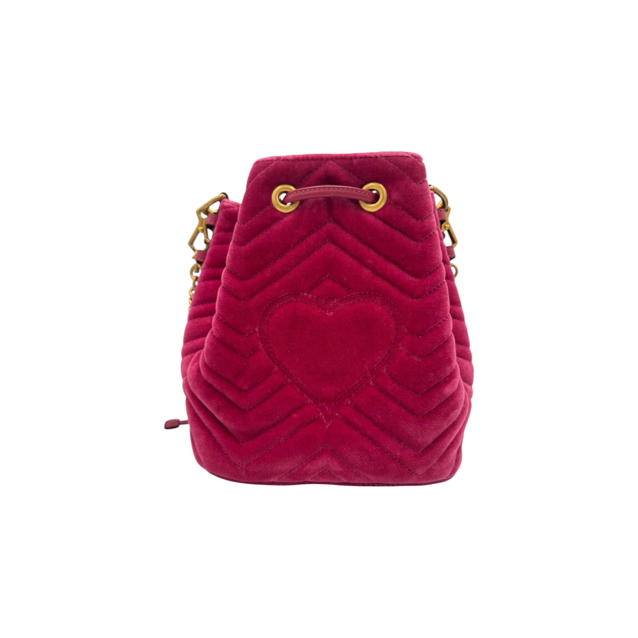 Gucci GG Marmont Bucket Bag Medium Rasperry Pink Velvet Gold