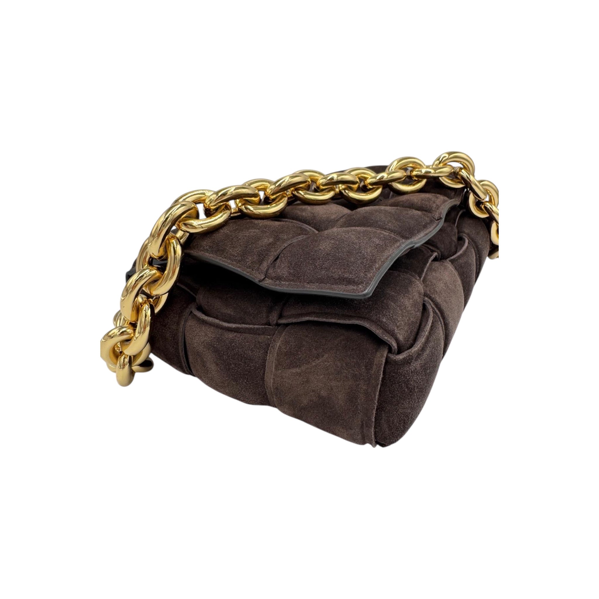 Bottega Veneta Padded Chain Cassette Brown Velvet Gold