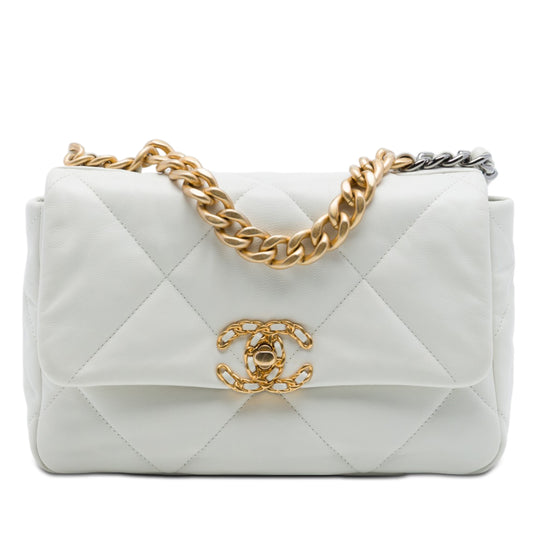 Chanel 19 Flap Medium White Lambskin Gold