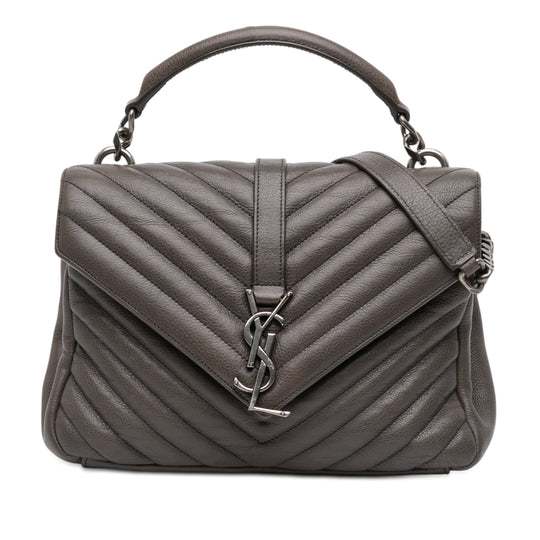 Saint Laurent College Medium Grey Chevron Sheepskin