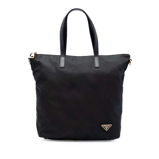 Prada Zip Top Convertible Tote Bag Black Tessuto