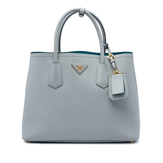 Prada Double Satchel Medium Grey Saffiano Leather