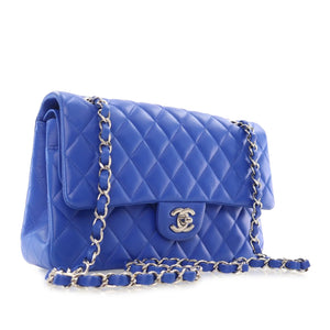 Chanel Classic Double Flap Medium Blue Lambskin Silver