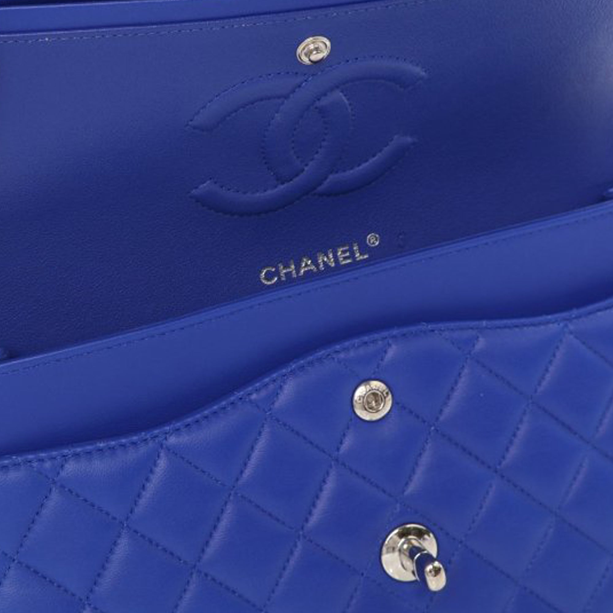 Chanel Classic Double Flap Medium Blue Lambskin Silver