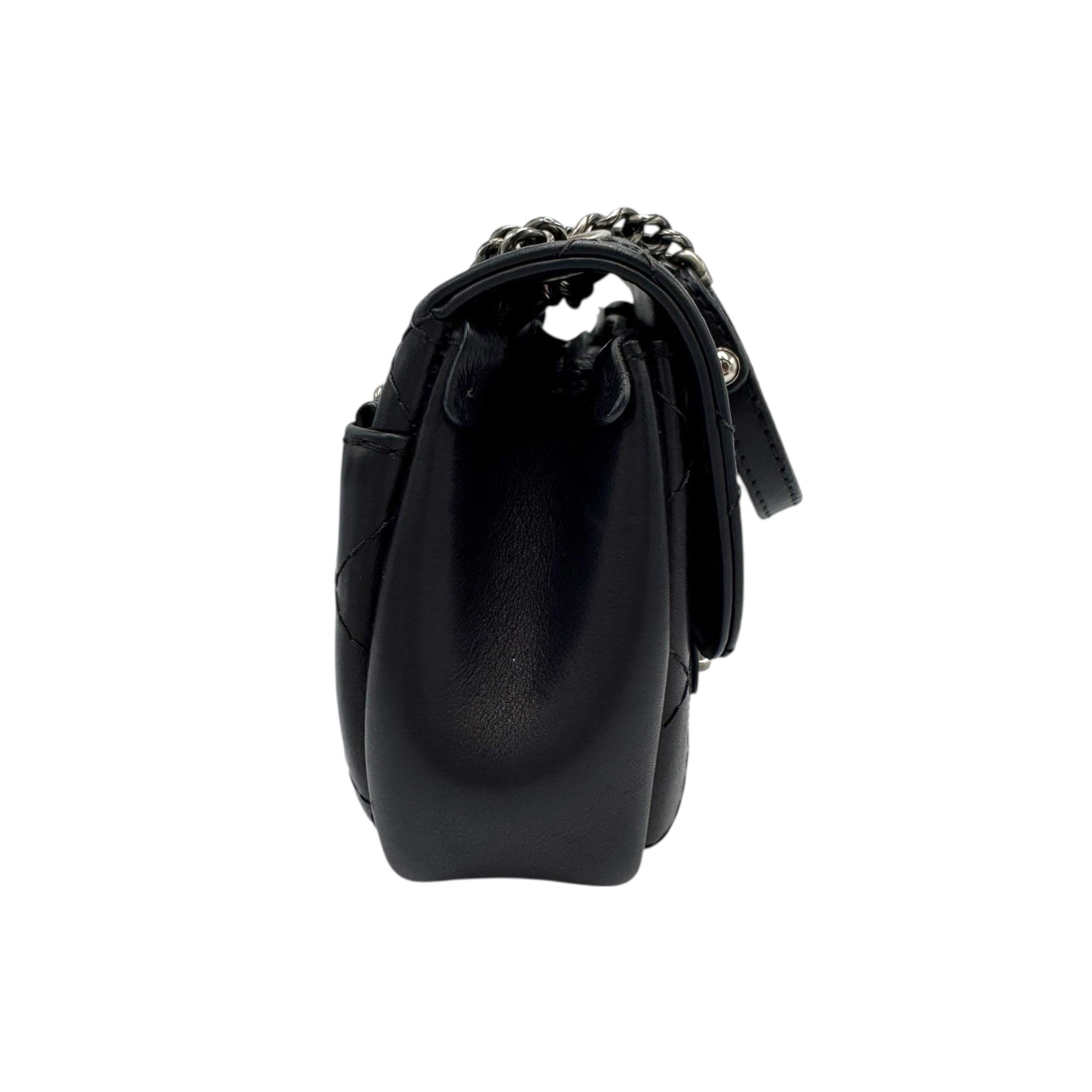 Chanel Mini Camera Crossbody Bag Lambskin Black Silver