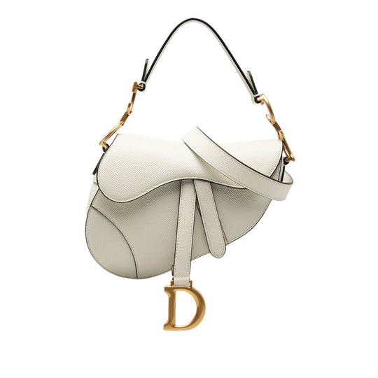 Dior Saddle Mini White Grained Calfskin