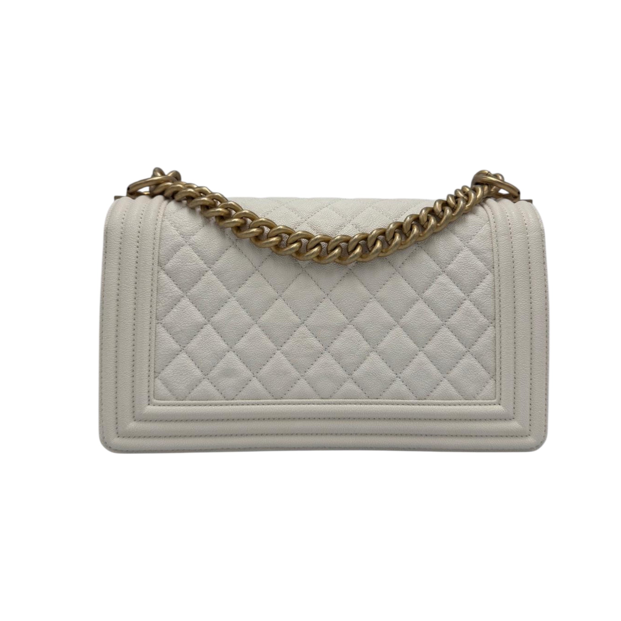 Chanel Boy New Medium White Lambskin Gold
