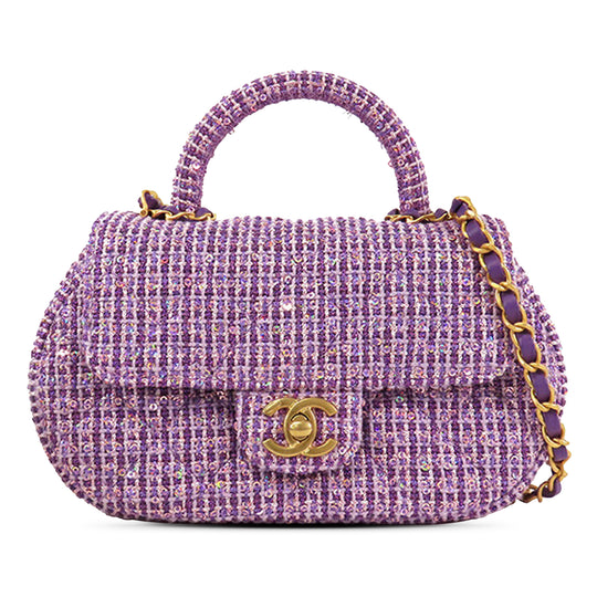 Chanel Top Handle Flap Purple Tweed