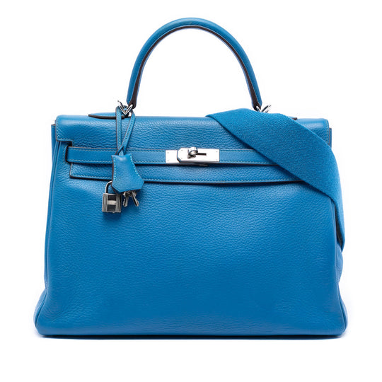 Hermès Kelly II Retourne 32 Blue Togo Leather Palladium