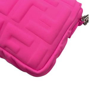 Fendi Baguette Chain Bag Mini Fluorescent Pink Rubberized/Silicone embossed FF Logo Silver
