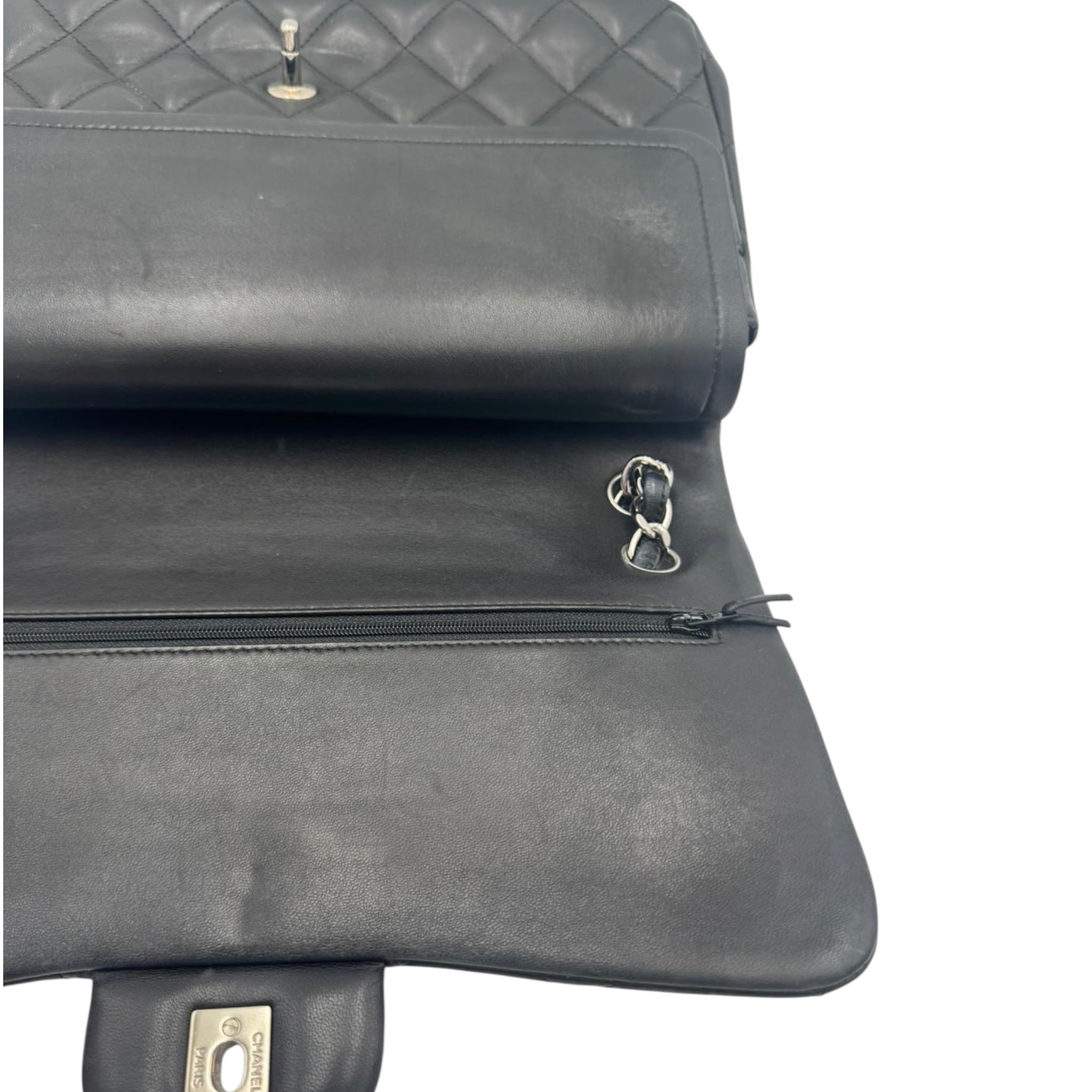 Chanel Classic Double Flap Jumbo Black Calfskin Silver