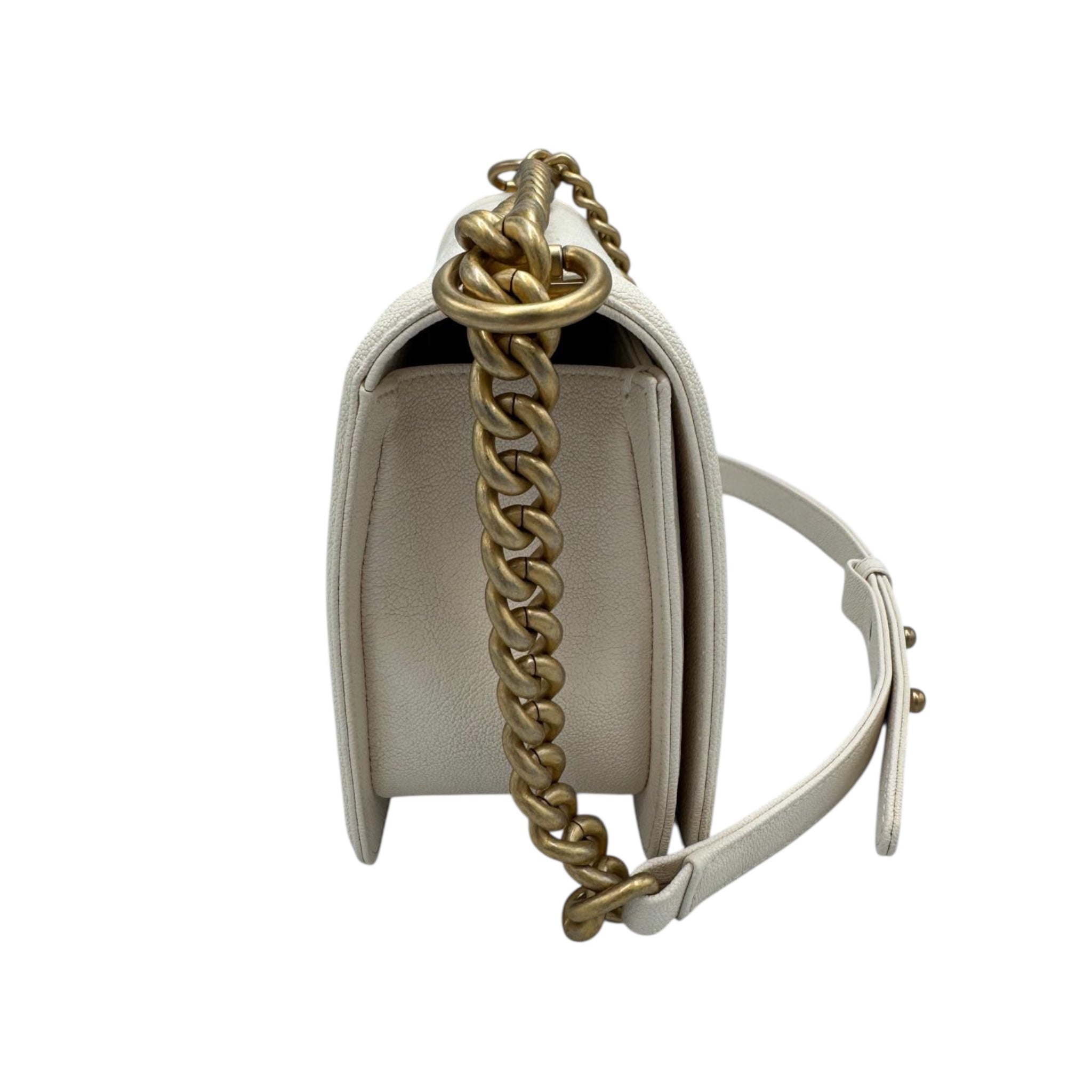 Chanel Boy New Medium White Lambskin Gold