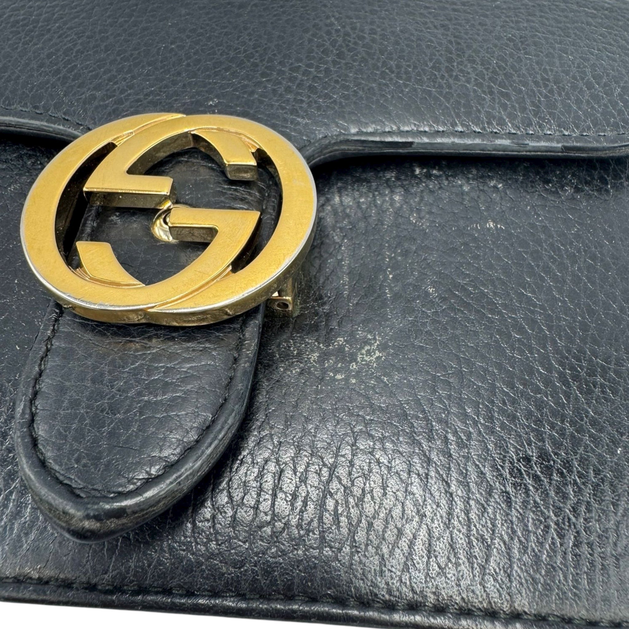 Gucci Interlocking GG Small Black Calfskin Gold