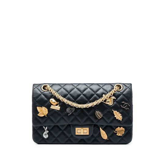 Chanel Reissue 2.55 Lucky Charms 225 Black Quilted Aged Calfskin