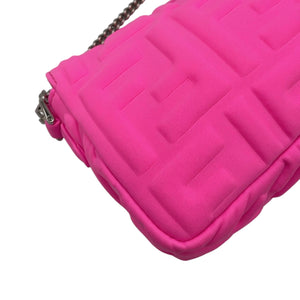 Fendi Baguette Chain Bag Mini Fluorescent Pink Rubberized/Silicone embossed FF Logo Silver