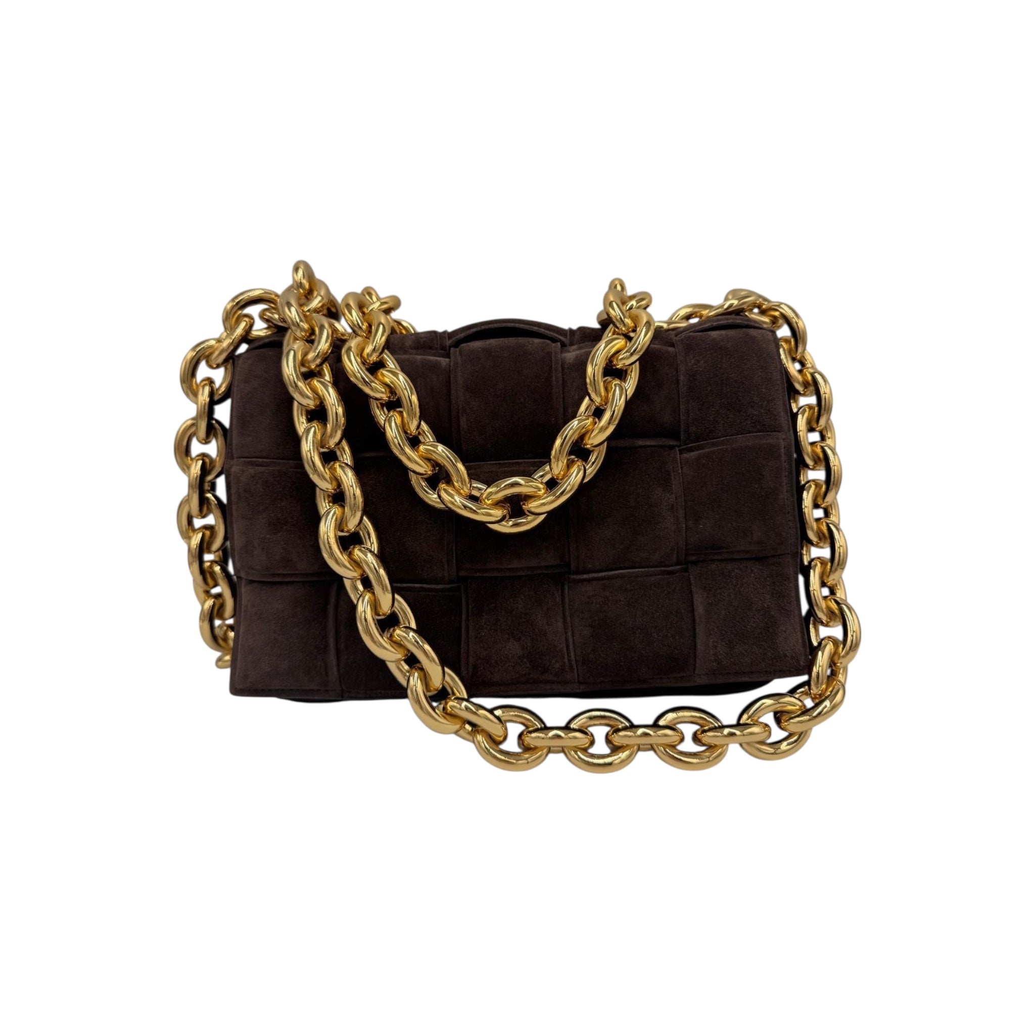 Bottega Veneta Padded Chain Cassette Brown Velvet Gold