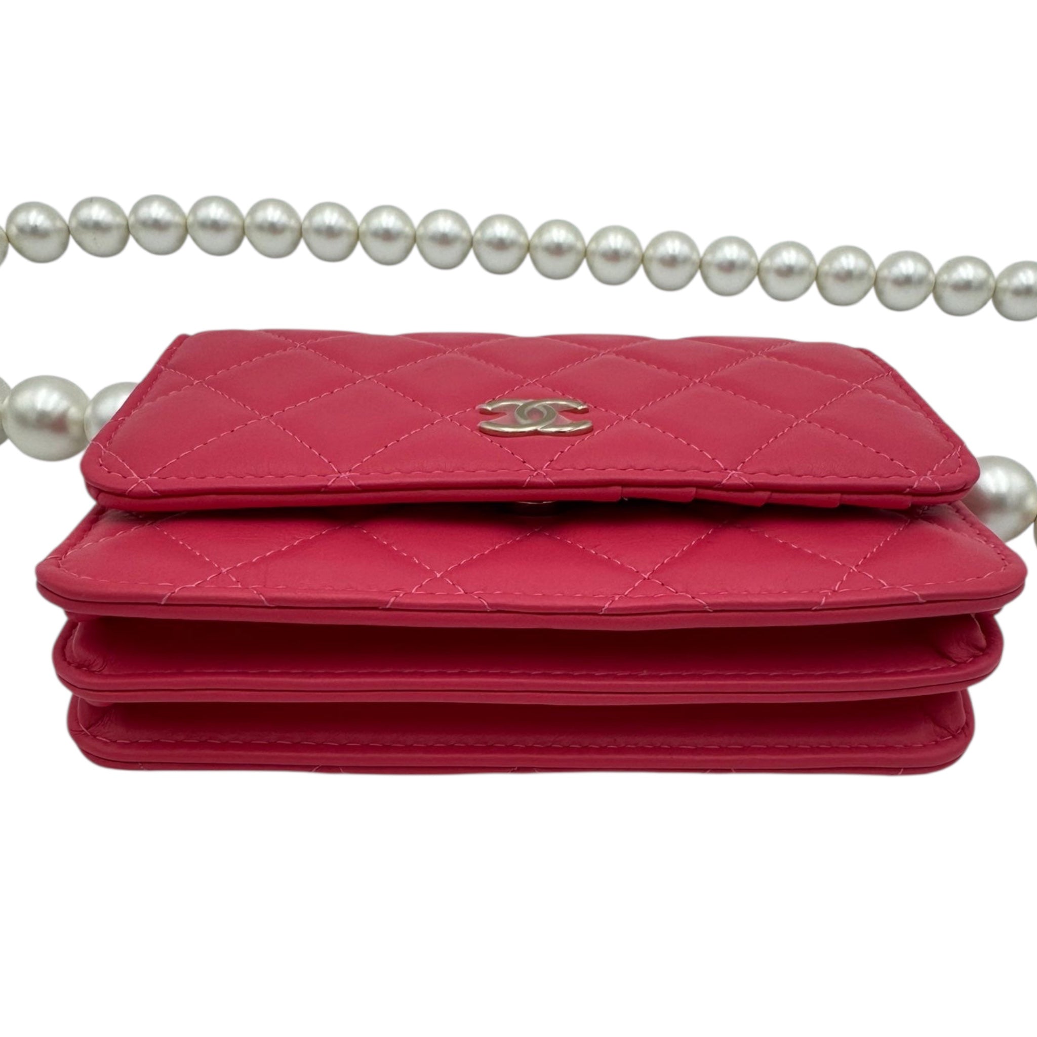 Chanel WoC Mini Pink Lambskin Silver Pearl Strap