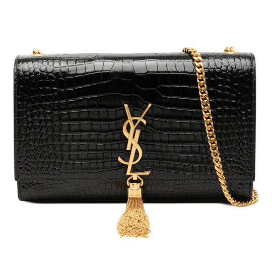 Saint Laurent Kate Medium Black Croc Embossed Patent Leather