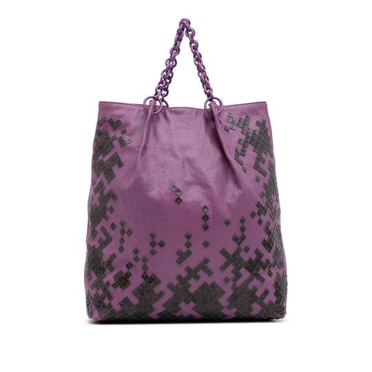 Bottega Veneta Vitello Mosaico Laque Tote Purple Calfskin
