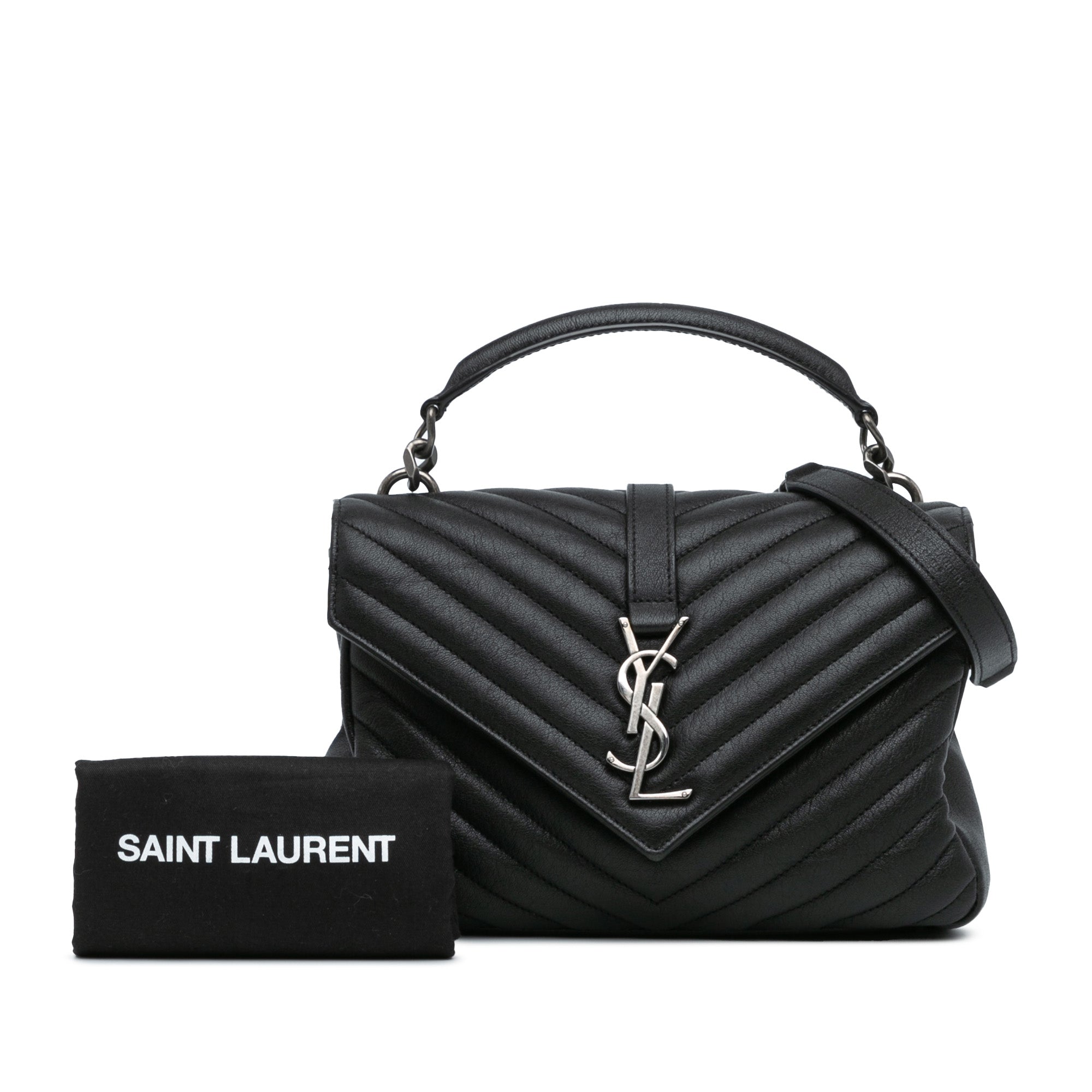 Yves Saint Laurent College Top Handle Bag Medium Black Leather