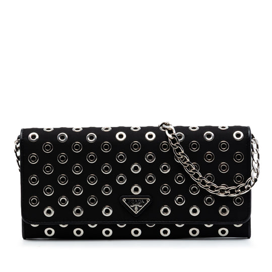 Prada Tessuto Grommet Wallet On Chain Black Nylon