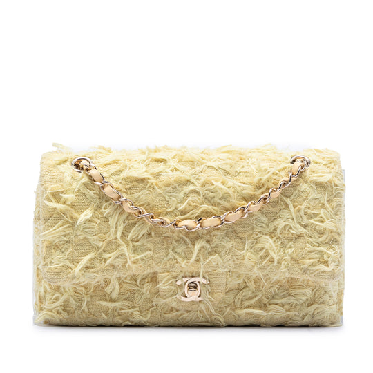Chanel Classic Fringed Double Flap Medium Yellow Tweed