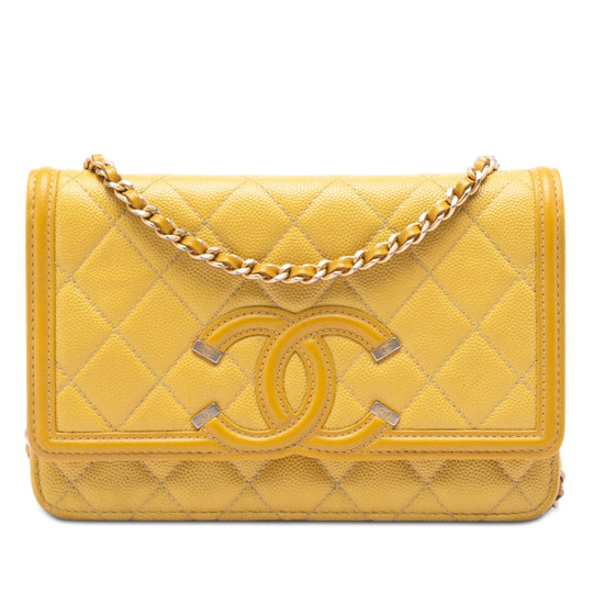 Chanel CC Filigree Wallet On Chain Yellow Caviar
