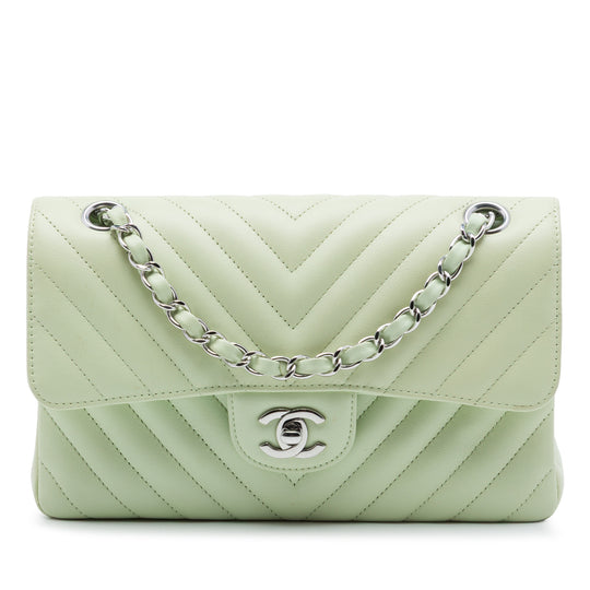 Chanel Classic Double Flap Small Green Chevron Lambskin