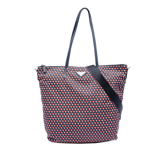 Prada Tessuto Stampato Satchel Blue Nylon Saffiano Leather Trim