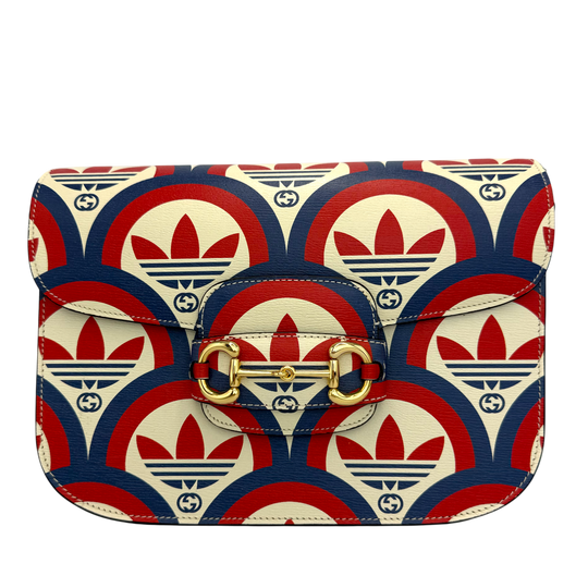 Gucci x Adidas Horsebit 1955 Crossbody Bag Creme Red Blue Leather