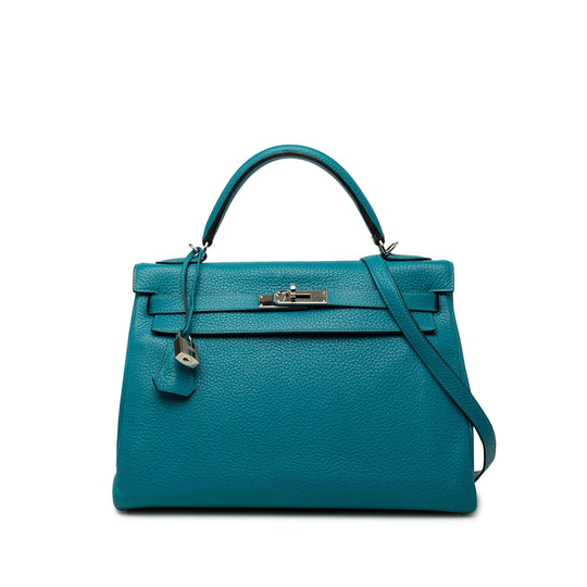 Hermès Kelly II Retourne 32 Blue Clemence Leather