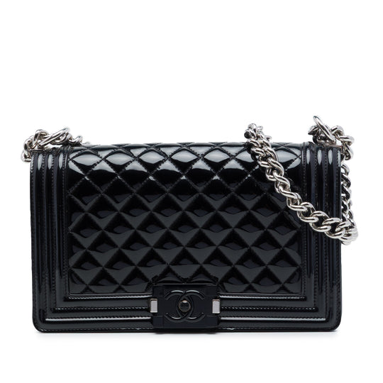 Chanel Boy Flap Medium Black Quilted Patent Leather
