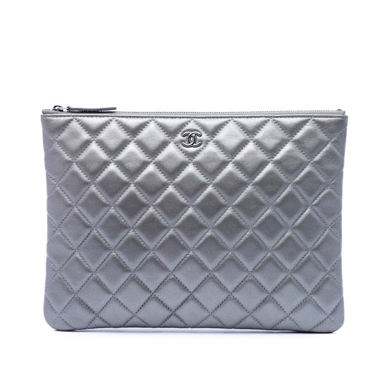 Chanel O Case Medium Silver Metallic Lambskin