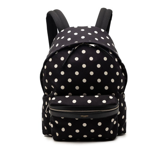 Saint Laurent City Backpack Polka Dot Black Canvas