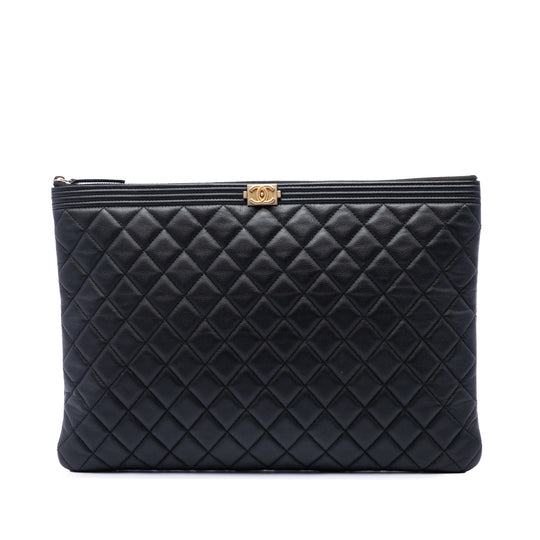 Chanel Boy O Case Clutch Large Black Quilted Caviar
